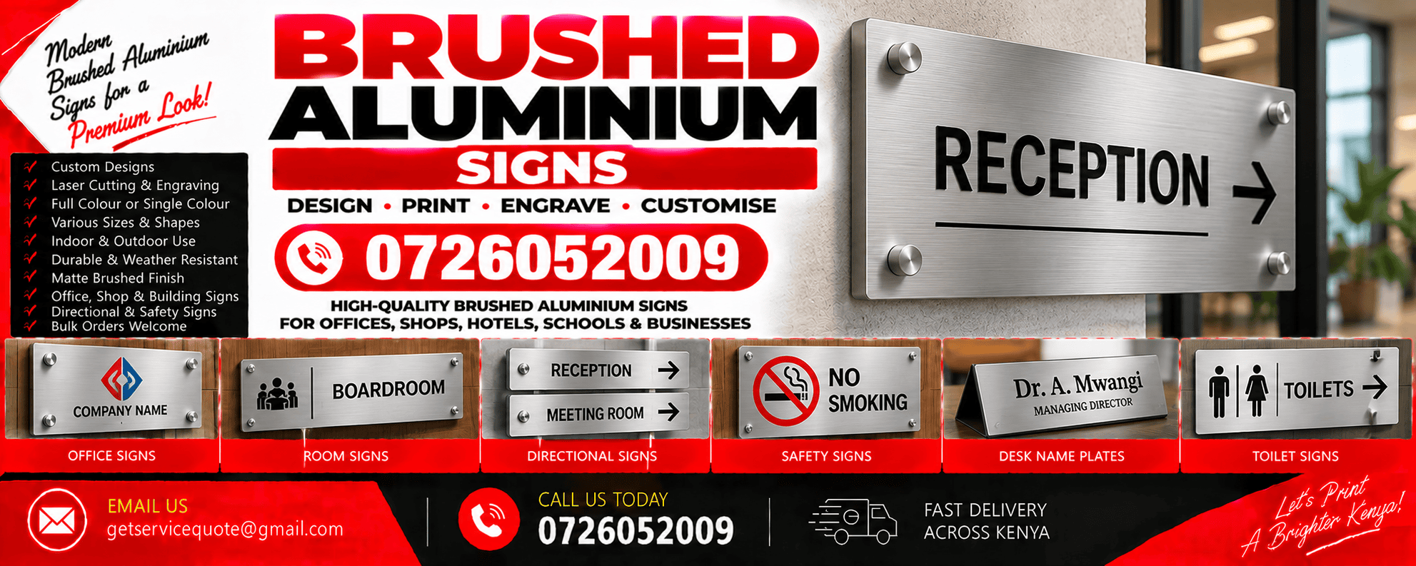 Brushed Aluminium Signs